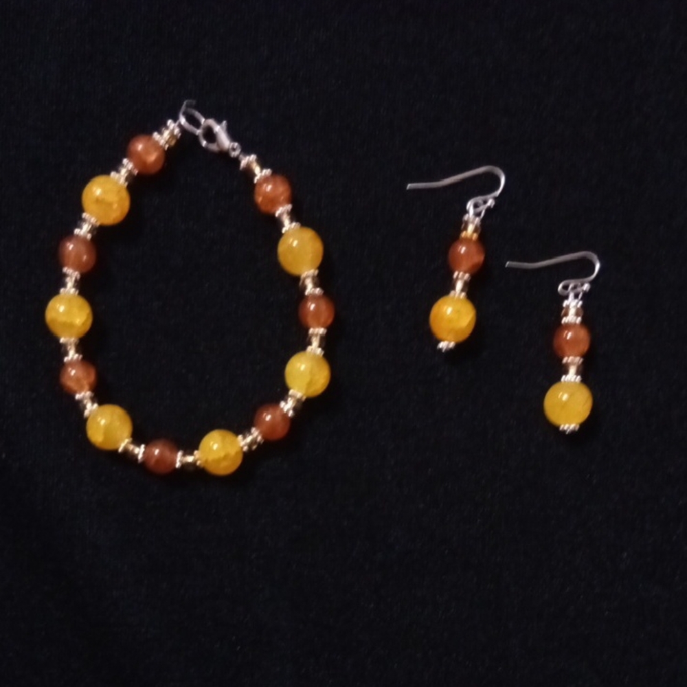 Elegant Handmade Yellow and Brown Beaded Jewelry Set